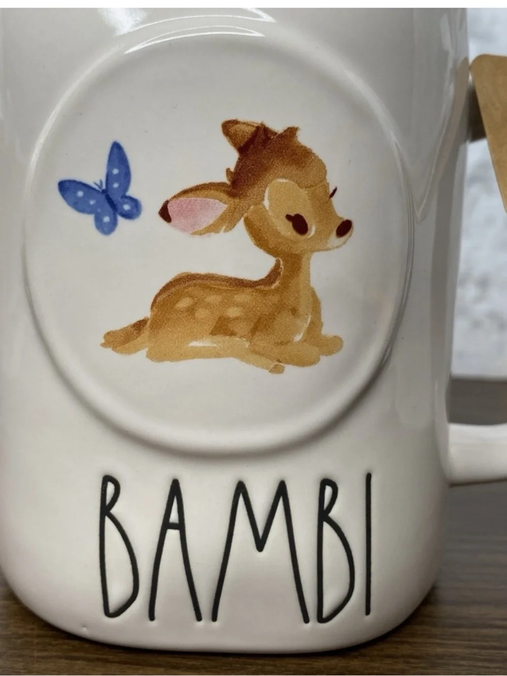 NWT Disney x RAE Duun Bambi Ceramic Mug with pink interior.
